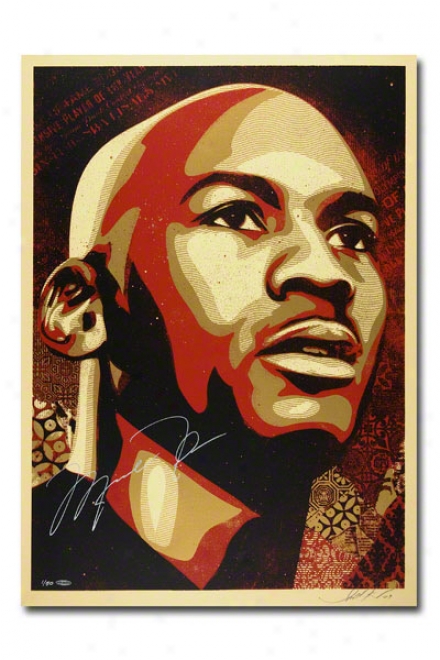 Michael Jordan, Shepard Fairey (artist) Dual Unframed Autographed Print  Details: Chicago Bulls, Hall Of Fame Portrait, Silkscreen 24x36, Limited To 50