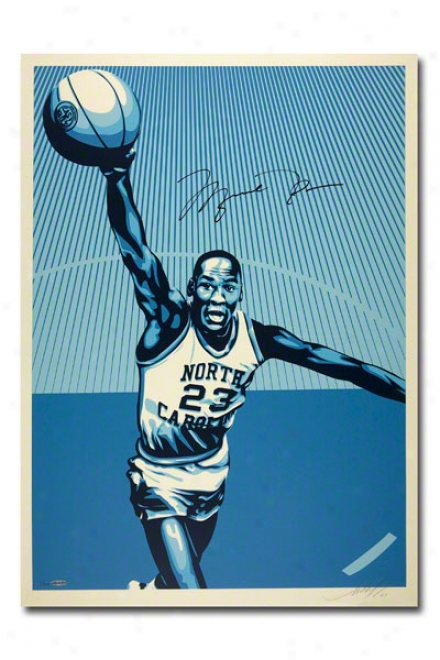 Michqel Jordan, Shepard Fairey (artist) Dual Unframed Autographed Print  Details: North Carolina Tar Heels, Silkscreen 24x36, Limited To 50