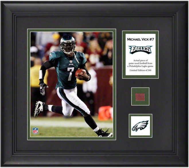 Michael Vick Framed 8x10 Photograph  Details: Philadelphia Eagles, With Game Used Football Painting And Descriptive Plate