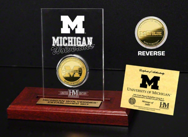 Michigan Wolverines 24kt Gold Coin In Etched Acrylic