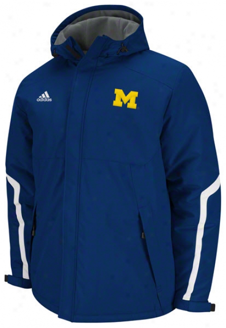 Michigan Wolverines Adidas Navy Football Sideline Heavyweigyt Hooded Jacket