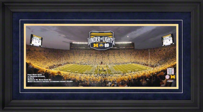 Michigan Wolverines Framed Panoramic  Details: Haughty House Forst Darkness Game Vw. Notre Dame Fightjng Irish