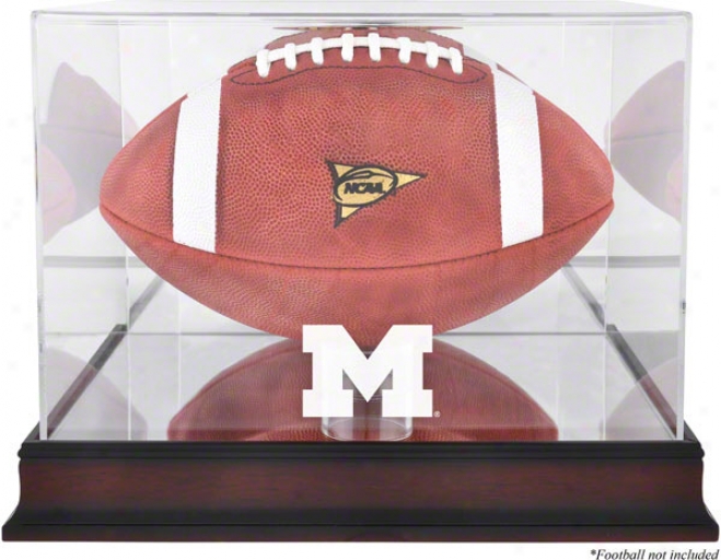 Michigan Wolverines Mahogany Logo Footbal Display Case