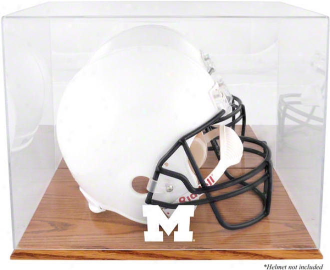 Michigan Wolverines Team Logo Helmet Display Case  Details: Oak Base