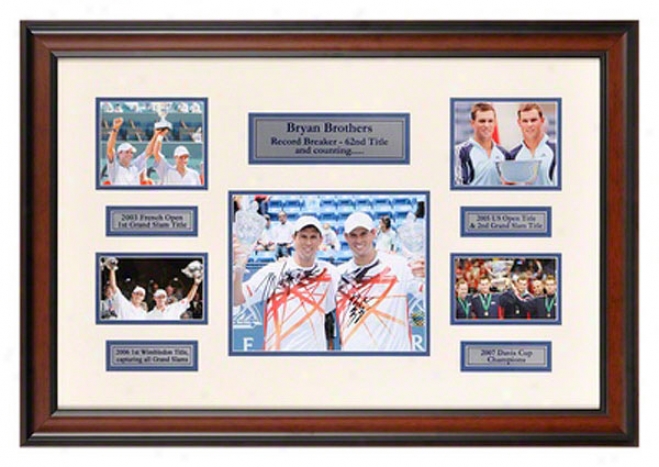 Mike And Bob Bryan Brothers Record Breaker Autographed Framed Photograph