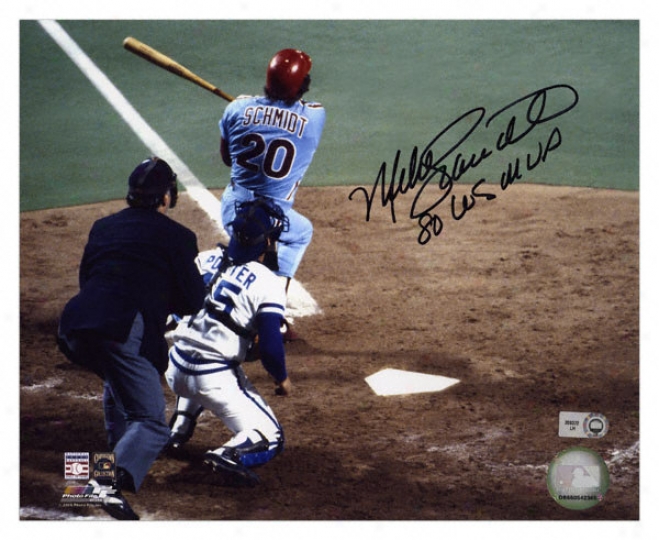 Mike Scmhidt Philadelphia Phillies Autographed 8x10 Photograph With 1980 World Series Mvp Inscription