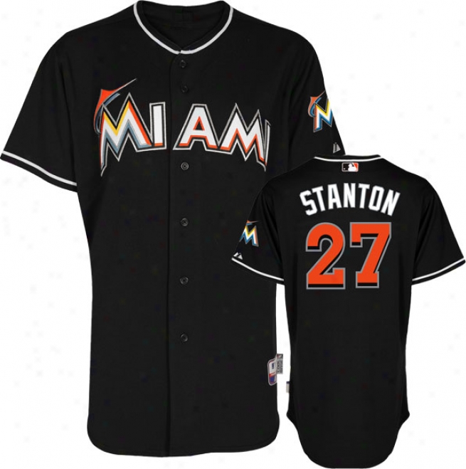 Mike Stanton Jersey: Miami Marlins #27 Alternate Black Authentic Cool Base␞ Jersey