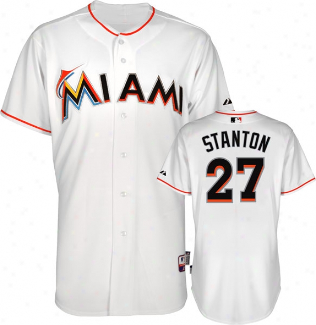 Mike Stanton Jersey: Miami Marlins #27 Home White Authentic Cool Base␞ Jersey