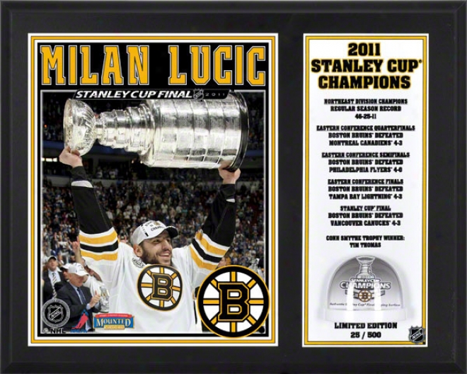 Milan Lucic Sublimated 12x15 Plaque  Details: Boston Bruins, 2011 Nhl Staleu Cup Champions, Game Used Ice