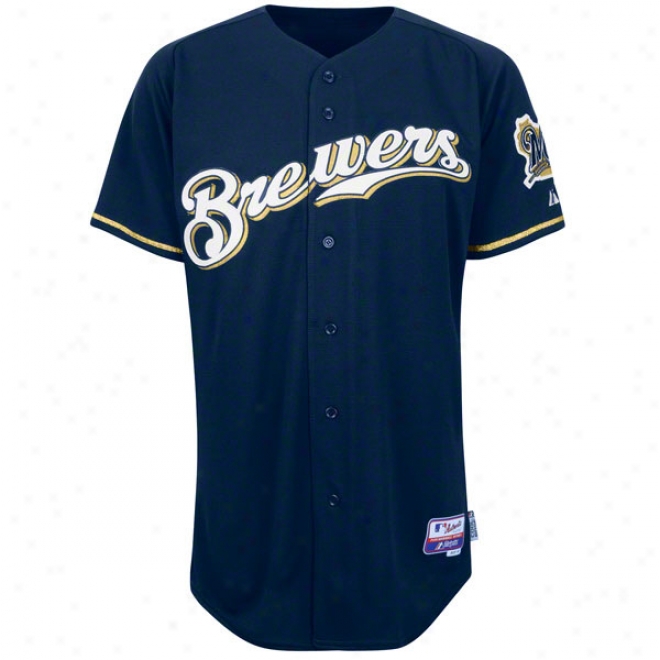 Milwaukee Brewers Alternate Navy Authentic Cool Base␞ On-field Mlb Jersey