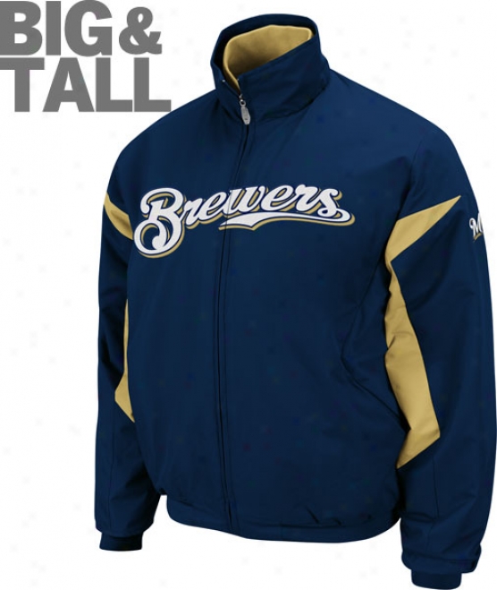 Milwaukee Brewers Big & Tall Authentic Collection Navy Therma Base Triple Peak Premier Jacket