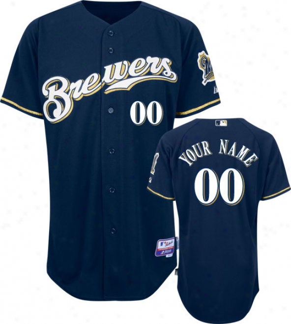 Milwaukee Brewers - Personalized With Your Name - Authentic Cool Base␞ Alternate Navy On-field Jersey