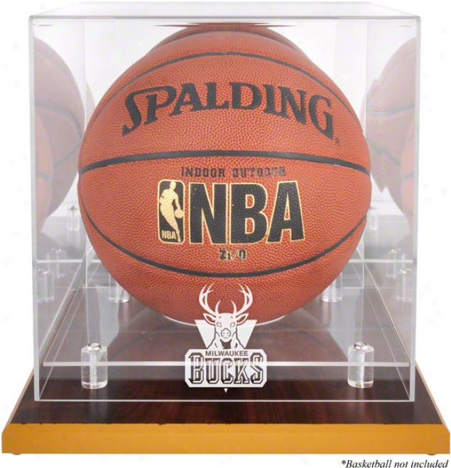 Milwaukee Bucks Wopdbase Logo Basketball Display Case And Mirror Back
