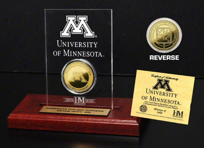 Minnesota Golden Gophers 24kt Gold Coin In Etched Acrylic