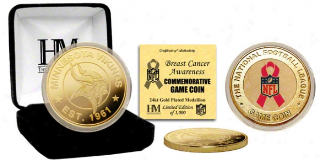 Minneosta Vikings Breast Cancer Awareness 24kt Gold Game Coin