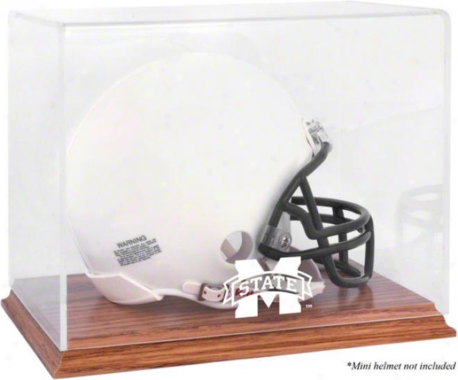 Mississippi State Bulldogs Team Logo Mini Helmet Display Case  Details: Oak Base, Mirror Back