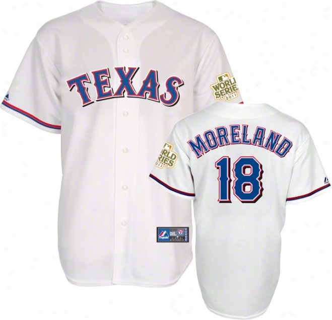 Mitch Moreland Jersey: Trxas Rangers #18 Home White Replica Jesrry With 2011 World Series Participant Patch