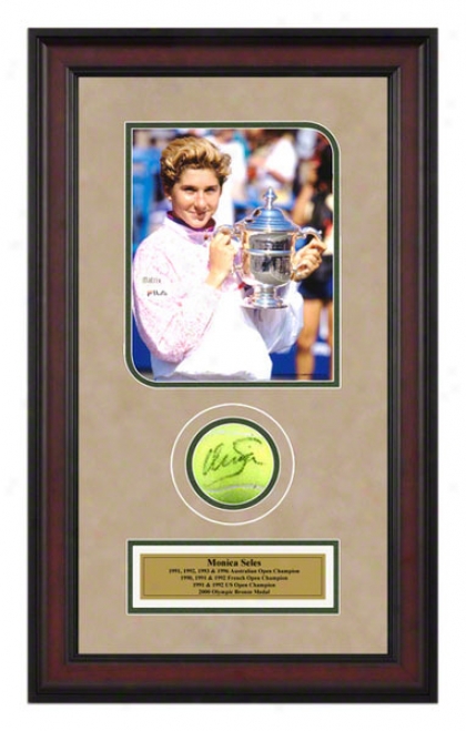 Monica Seles 1991 Us Open Framed Autographed Tennis Ball With Photo