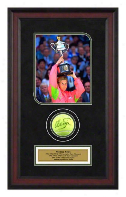 Monica Seles 1992 Australian Open Framed Autographed Tennis Ball With Photo