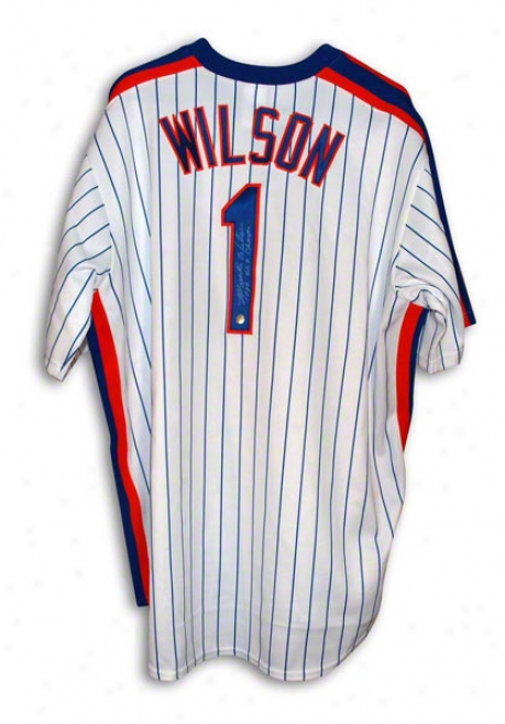 Mookie Wilson New York Mets Autographed White Pinstripe Throwback Majestic Jersey Inscribed 1986 Ws Champs
