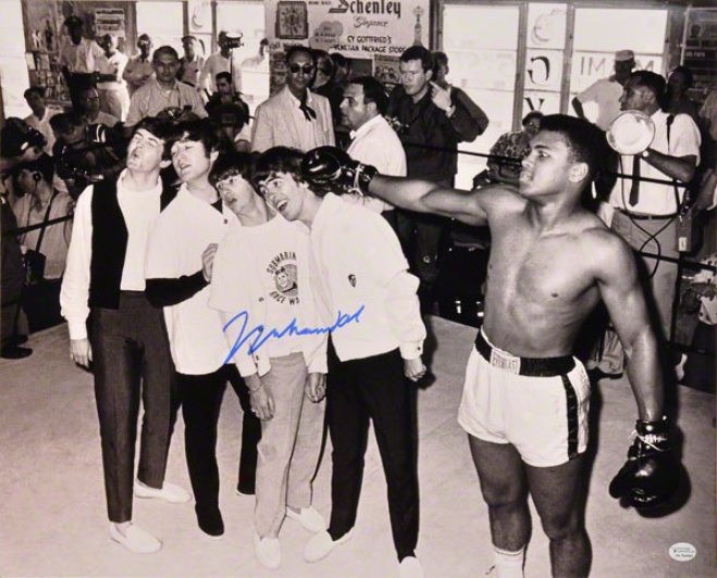 Muhammad Ali Autographed Photograph  Details: Punching The Beatles, 16x20