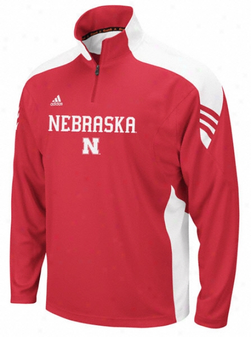 Nebraska Cornhuskers Adidas Red Scorch Coaches Football Sideline 1/4 Zip Pull0ver Jacket