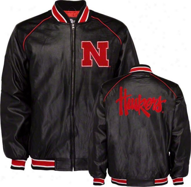 Nebraska Cornhuskers Faux Leather Varsity Jacket