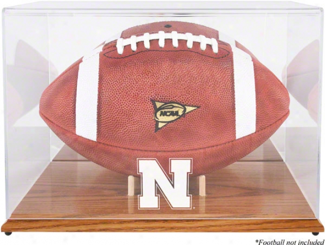 Nebraska Cornhuskers Team Logo Football Display Case  Details: Oak Base