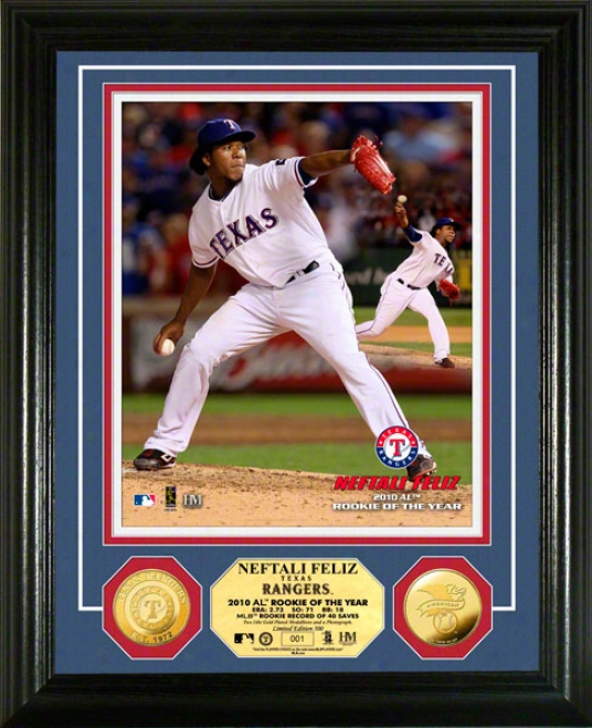 Neftali Feliz Texas Rangers 2010 A.l Roy 24kt Gold Coin Photo Mint