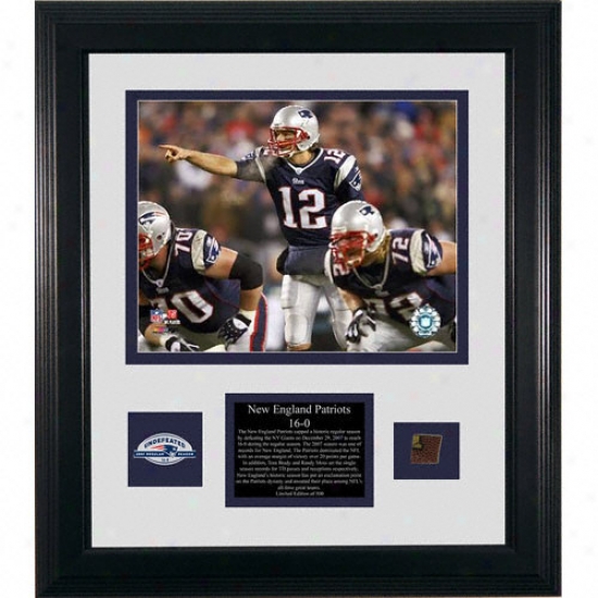 New England Patriots Perfect Season Framed 8x10 Photograph With Game Used Football Piece, Team Medallion And Descriptive Plate