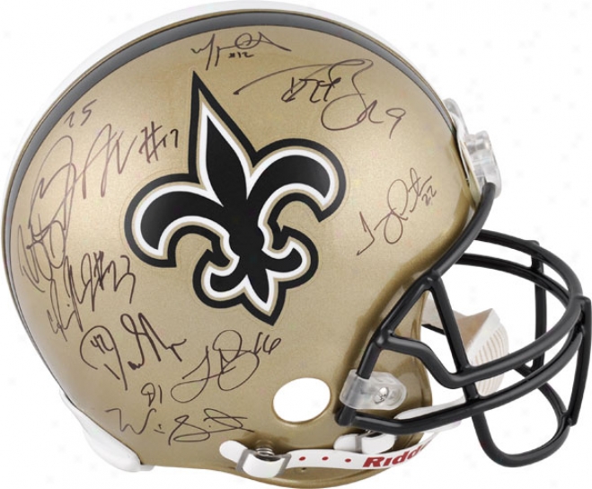 New Orleans Saints Autographed Pro-line Helmef  Details: 9 Signatures, Authentic Riddell Helmet