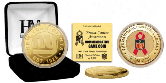 New York Giants Breast Cancer Awareness 24kt Gold Game Coin