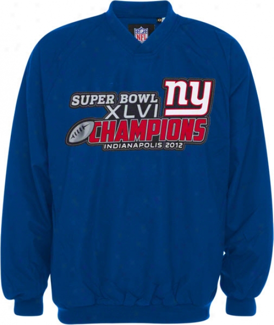 New York Giants Royal Super Bowl Xlvi Champions Full Chest Embroidered Sideline Pullover Jacket