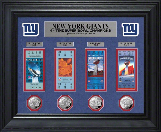 New York Giants Super Bowl Xlvi Ticket And Game Invent Collection Framed