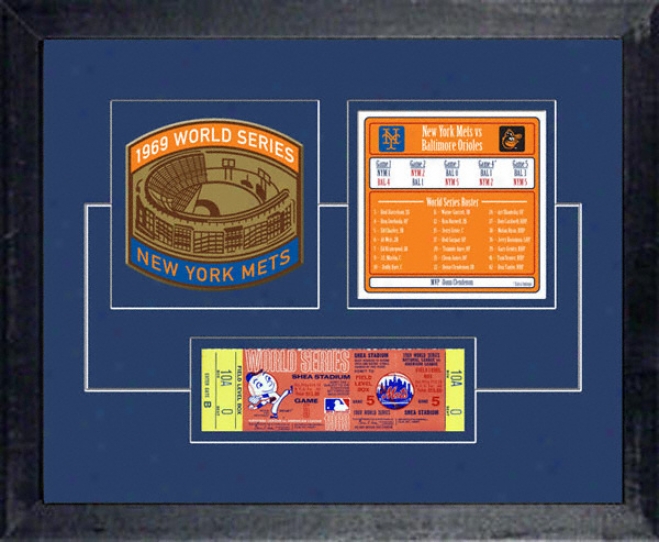 New York Metd 1969 World Series Replica Ticket & Patch Frame