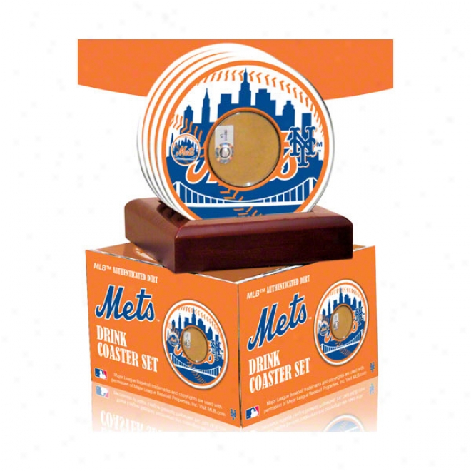 New York Mets 4 Pack Coaster Set With Game Used Dirt