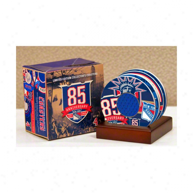 New York Rangers 4 Pack Coaster Set With Game Used Jerseg & Net