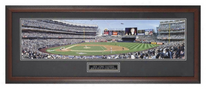 New York Yankees 2O09 First Pitch At Yankee Stadium Framed Panorami Photograph