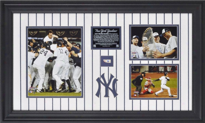 New York Yankees 2009 World Series Champs 3-photo Framed Collectable With Game Used Baseball- Le Of 500