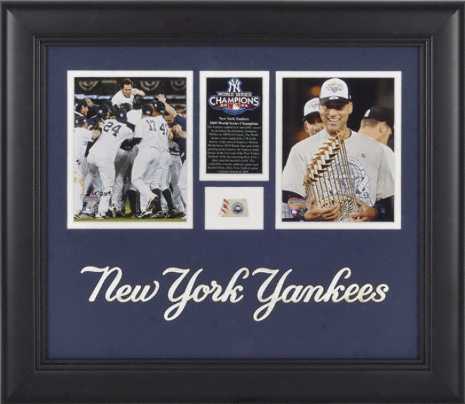 New York Yankees 2009 World Series Champs Framed Collectible With Laser Cut Logo Art And Game Used Baseball - Le Of 2009