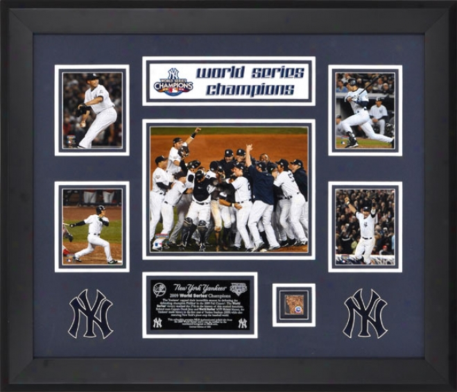 New York Yankees 2009 oWrld Series Champs Framed Photo Collage With Game Used Dirt