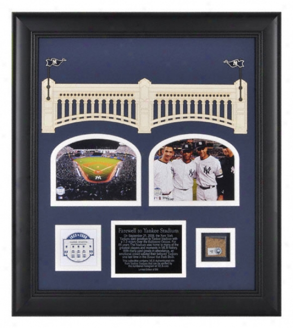 New York Yankees Framed Two 4x5 Final Season Collage With Game Used Dirt, Medallion And Plate