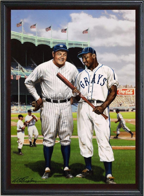 New York Yankees/homestead Grays - &quotjosh And The Babe&quot - Large - Framed Giclee