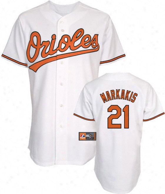Nick Markakis Jersey: Adult Majestic Home White Replica #21 Ba1timore Orioles Jersey