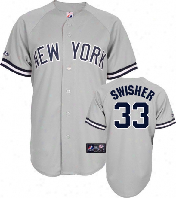 Nick Swisher Jersey: Adult Majestic Road Grey Replica #33 New York Yankees Jersey