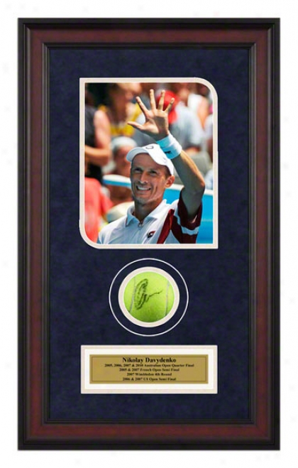 Nikolay Davydenko 2008 Australian Open Framed Autographed Tennis Ball With Photo