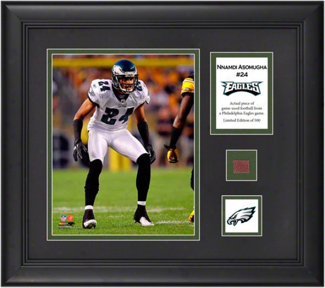 Nnamdi Asomugha Framed 8x10 Photograph  Details: Philadelphia Eagles, With Game Used Football Piece And Descriptive Plate