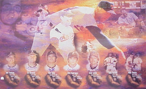 Nolan Ryan 7 No Hitters Commemorative 12x18 Lithograph Autographed By The 7 Catchers