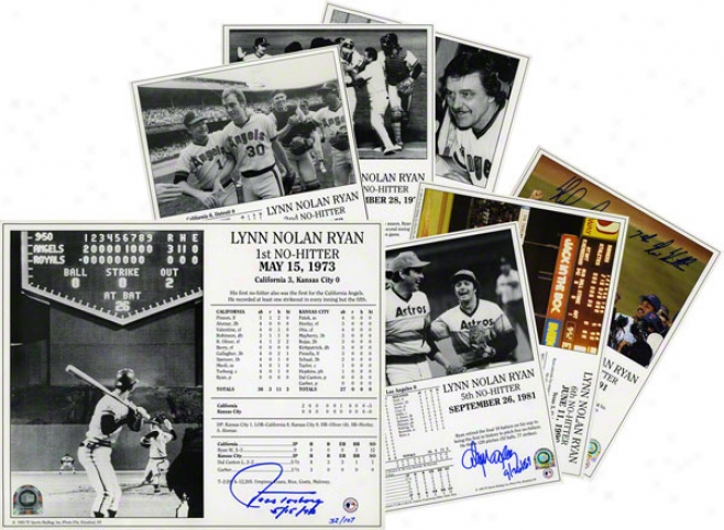 Nolan Ryan Autographed 8x10 No-hitter Photo Collection W/7 Catchers