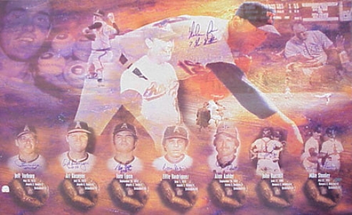 Nolan Ryan Autographed Lithograph With &quot7 Catchers Of No Hitters&quot Signatures